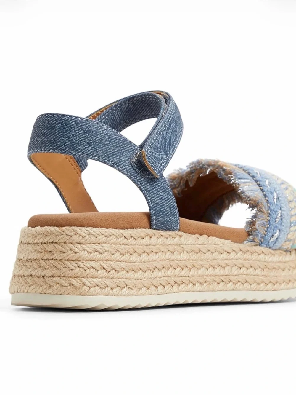 Roxy Ally Espadrille Platform Sandals Blue Denim Fringe Girls Size 11 NIB